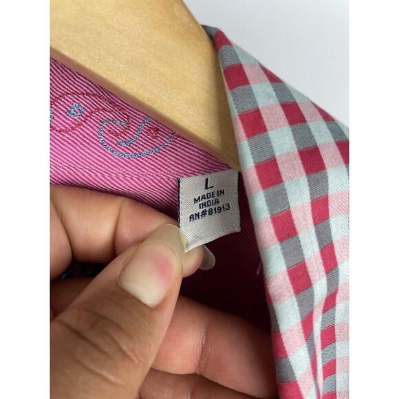 Robert Graham Pink Gingham Button Up Long Sleeve Flip Cuff Shirt Size L - Picture 7 of 8